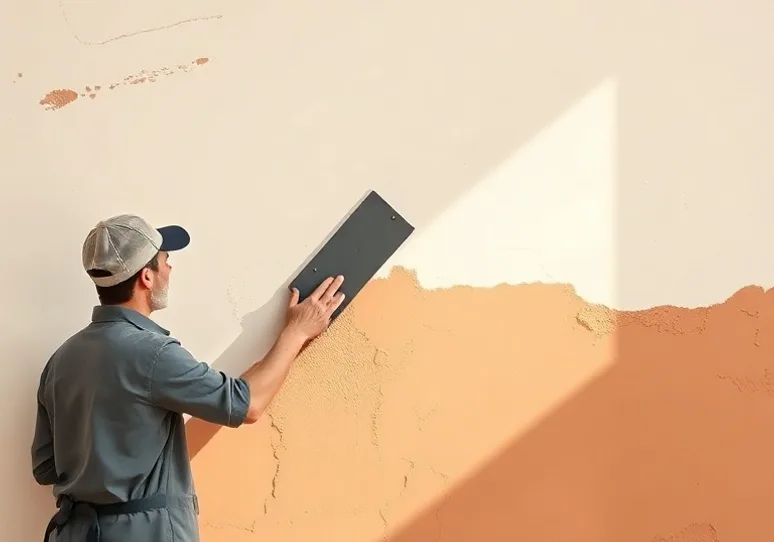 Application d'un enduit décoratif à la lisseuse sur un mur