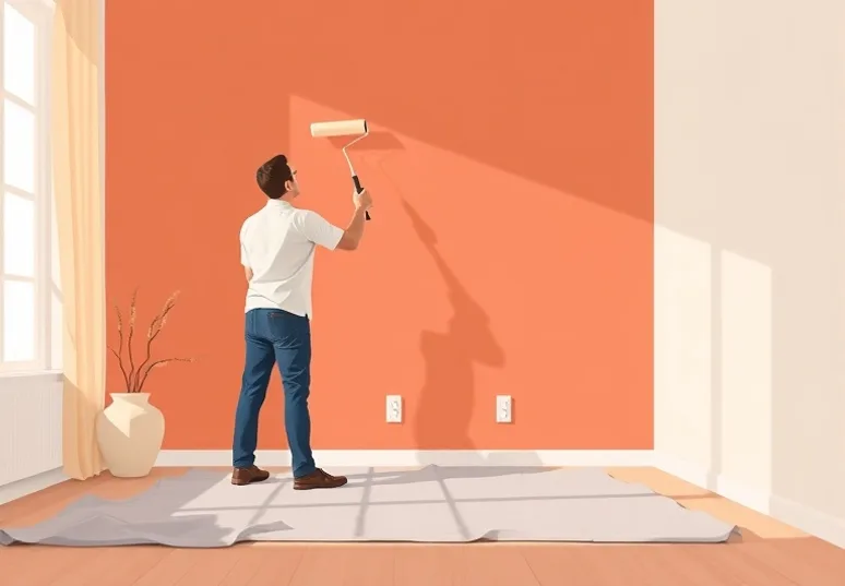 Peintre appliquant la peinture au rouleau sur un mur de salon