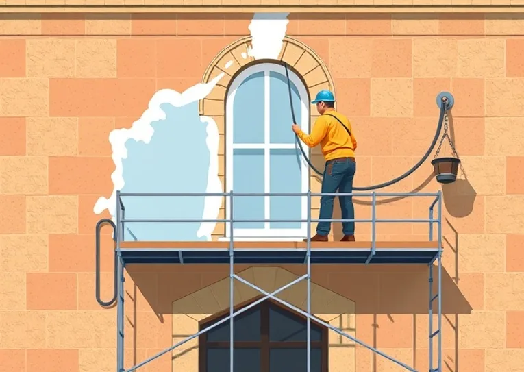 Ravalement de façade en pierre, nettoyage et application d'enduit